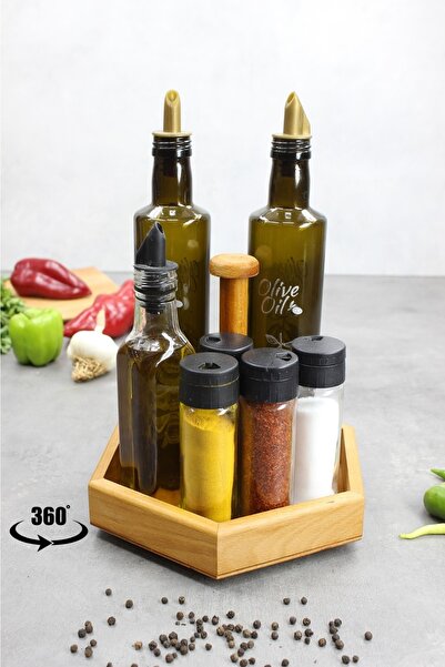 Genel Markalar Ahşap Döner Servis Sunumluk Sosluk Baharatlık Yağlık Stantı, M...