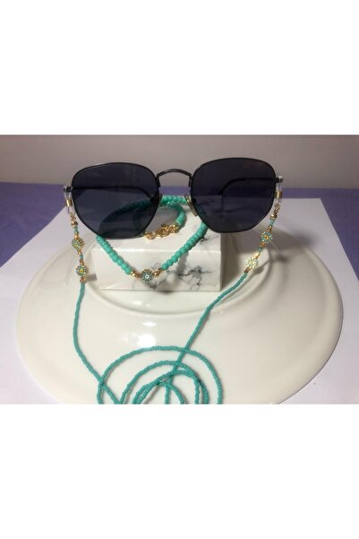 CHIC Gold Turkuaz Çiçek Figürlü Taş Boncuk Gözlük Ipi Ve Turkuaz Gold Aparatl...