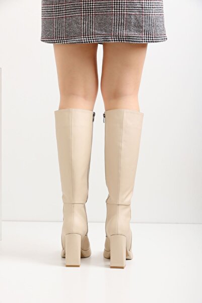 marinarosse Women's Bestia Gostova Ecru Leather Heeled Long Boots