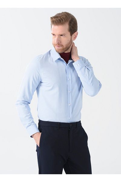 Fabrika Κλασικό πουκάμισο γιακά Dobby Blue Ανδρικό πουκάμισο Maydos 4 Classic χωρίς τσέπες