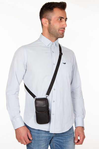 Adelina Bags Pánské pouzdro na telefon ze 100% pravé kůže s páskem a ramenním popruhem, taška na telefon s křížovým popruhem