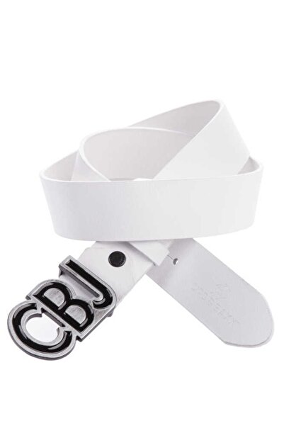 Generic Brand Cg161 Cbj Logo Buckle Plain White Men's Leather Belt