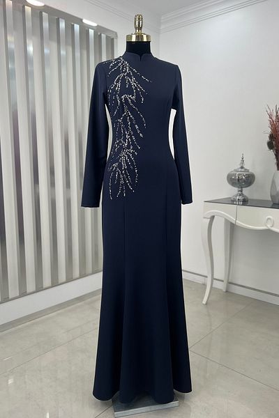 Rana Zenn Stone Spring Abendkleid - Marineblau