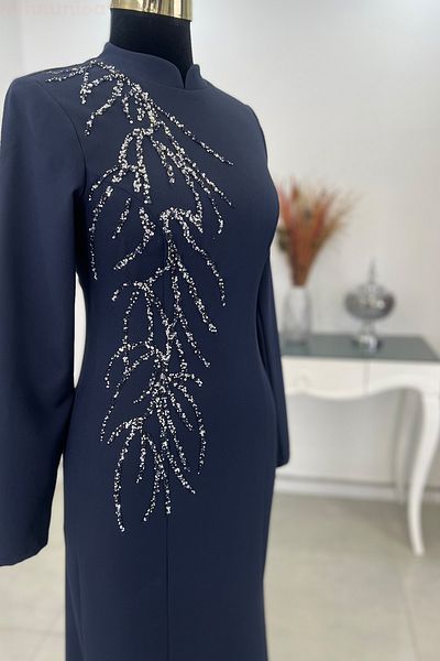 Rana Zenn Stone Spring Abendkleid - Marineblau
