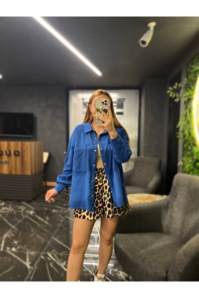 ALYA BUTİK Saks Gabardin Gömlek