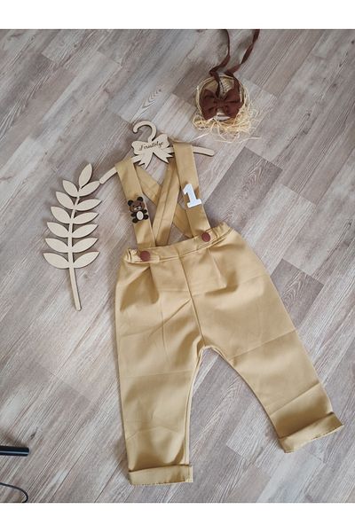 Feriatolye Teddy Bear Concept Camel Color Baby Boy Salopet 1st Birthday Outfit