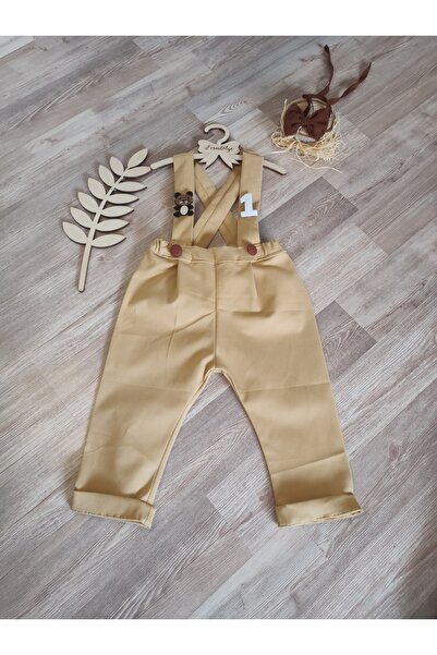 Feriatolye Teddy Bear Concept Camel Color Baby Boy Salopet 1st Birthday Outfit