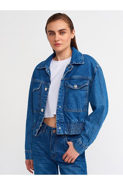 Dilvin 65306 Palton din denim cu fund elastic-albastru