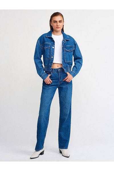 Dilvin 65306 Palton din denim cu fund elastic-albastru