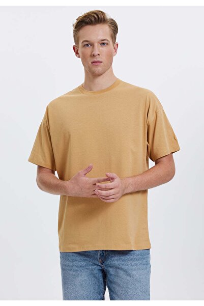 WESTMARK LONDON Ανδρικό μπλουζάκι oversized από βαμβακερό καφέ λαιμόκοψη -essentials