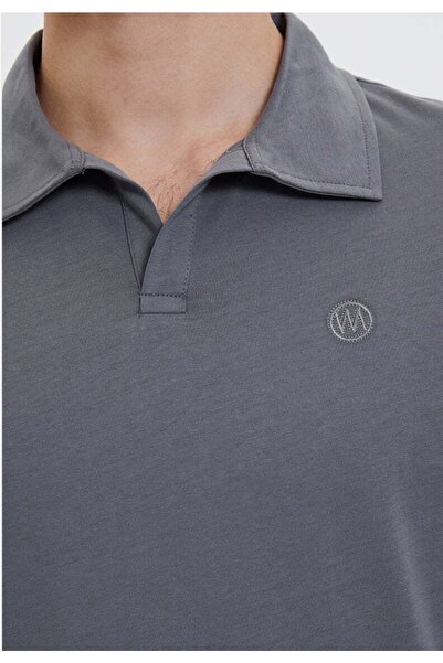 WESTMARK LONDON Γκρι ανδρικό μπλουζάκι με λαιμόκοψη πόλο από βαμβακερό ύφασμα Regular Fit -vital