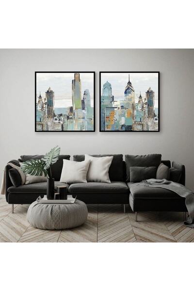 Markazip Siyah Metal Çerçeveli 70x70cm Ikili Kanvas Tablo H49-k-s