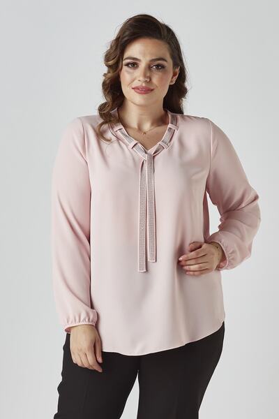 Moda Alba بلوزة أنيقة كبيرة الحجم ذات ياقة مرصعة بالأحجار