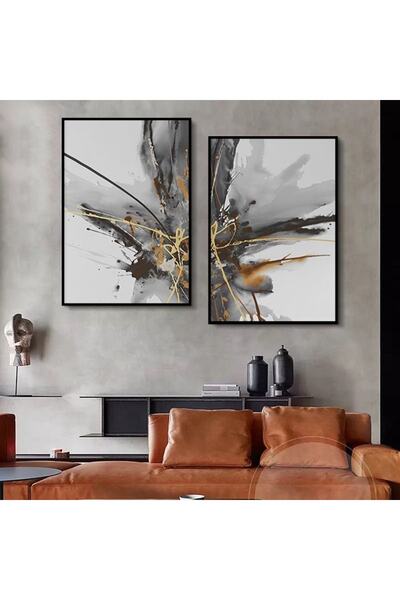 Markazip Siyah Metal Çerçeveli 50x70cm Ikili Soyut Kanvas Tablo Kod: Lk556-5-s