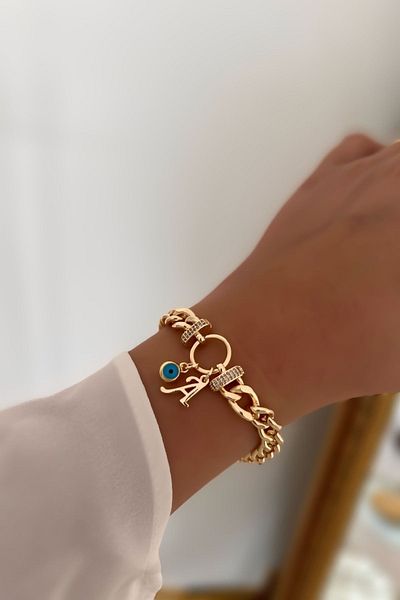 Trendy Butik حجر الزركون خاتم موديل حرف A وعين الشر موديل سوار