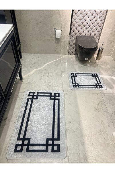 Brillant Lateks Taban Saçaksız (60X100 - 60X50) Ikili Banyo Paspas Takımı -gri