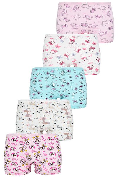 biyokids Girl's Boxer Pack of 5 Mixed Color Printed Boxers