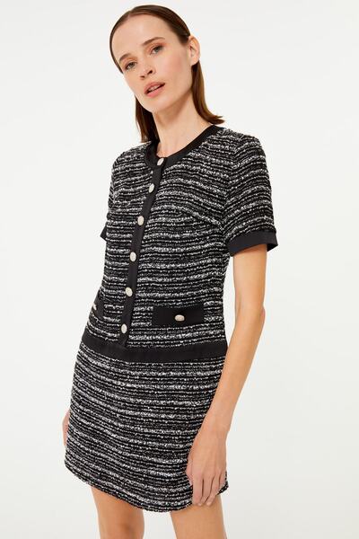 adL Short Sleeve Satin Mini Boucle Dress