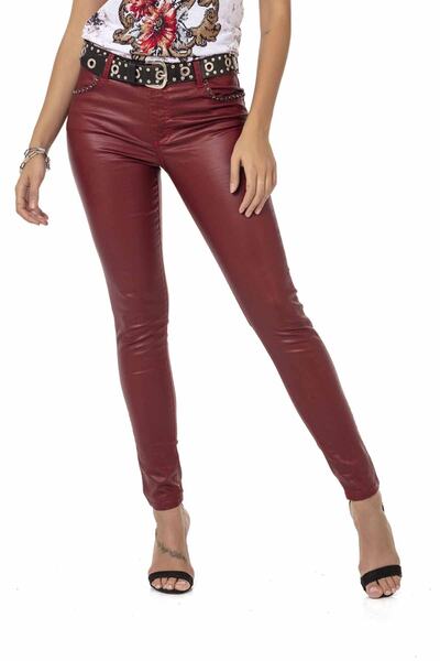 Cipo&Baxx Wd467 Kırmızı Deri Pantolon