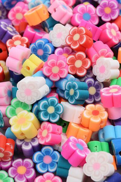By MO Accessories 30 bucăți 10 mm, culori mixte, dungi, model de flori, argilă polimerică, mărgele Fimo