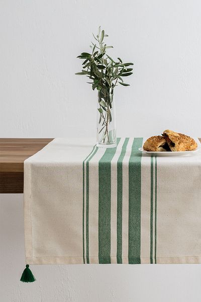 Denizli Concept Green Striped Runner 50x150 - Tereza Colorful Tassel Runner Model - Διακόσμηση τραπεζιού/επιτραπέζιου
