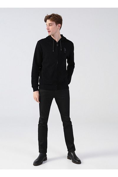U.S. Polo Assn. Черен мъжки суичър с яка с качулка Garmansk022