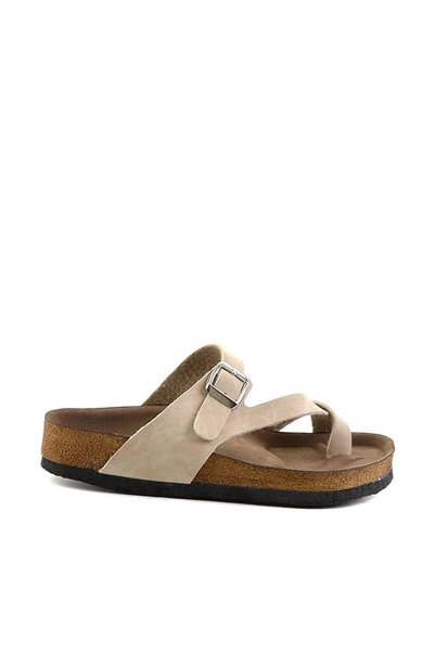 Pomidik Women's Beige Nubuck Flip Flops Summer Slippers