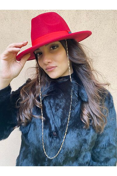 laviyonsa Cowboy Felt Fedora Hat with Detachable Chain Accessory