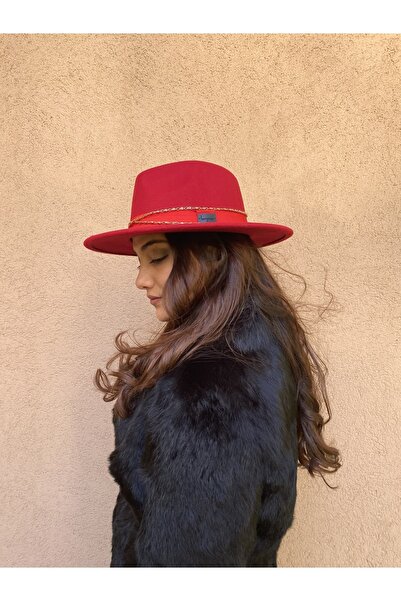 laviyonsa Cowboy Felt Fedora Hat with Detachable Chain Accessory