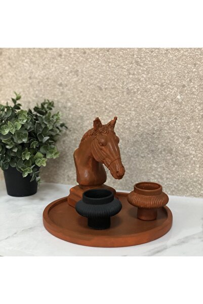 thiramis homeconcept Meşe At Büst,tealight Ve Tepsili Set