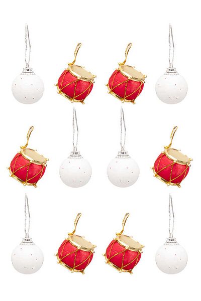 Kazanabil 12 Pieces Cute Ball and Drum Christmas Tree Ornament Assortment