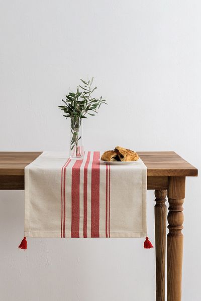 Denizli Concept Red Striped Runner 50X150 - Tereza Colorful Tassel Runner Model - Table/Table Decor