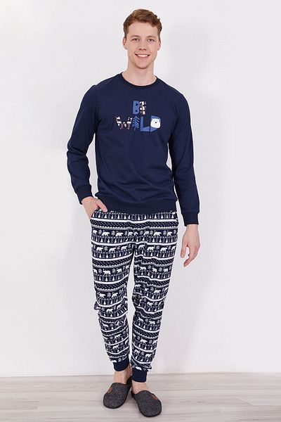 Arnetta Ανδρική μακρυμάνικη πιτζάμες Be Wild Navy Blue