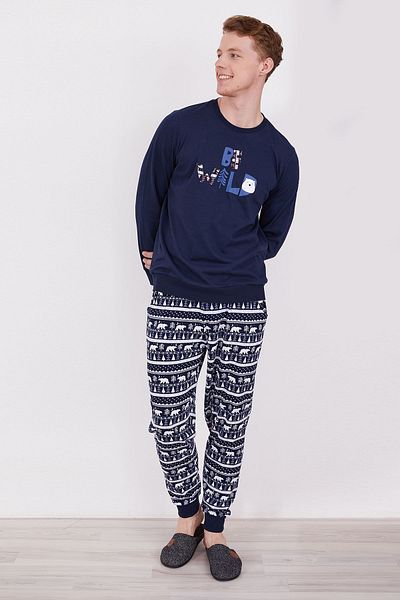 Arnetta Ανδρική μακρυμάνικη πιτζάμες Be Wild Navy Blue