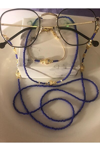 CHIC مجموعة سلسلة نظارات من الخرز الحجري باللون الأزرق الداكن مع سوار وقلادة ...
