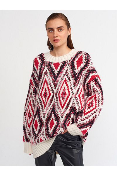 Dilvin 10239 Pulover cu model Baklava-fucsia