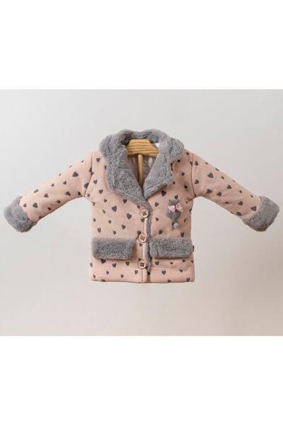Hippıl Baby %100 Pamuk Kalp Desenli Kürklü Çocuk Mont