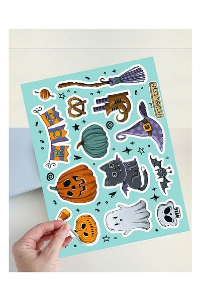 Piksel Grafik Halloween Blue Sticker Set