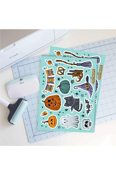 Piksel Grafik Halloween Blue Sticker Set