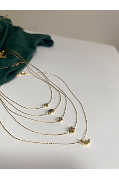 KARACA DESİGN 5'li Zincirli Set Kolye (yıldız,kalp,hilal,fil,yonca)