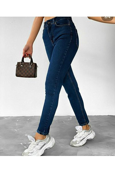 LİMABEL Larina Dark Blue Mom Jeans Lycra High Waist Denim Trousers Extra Comfortable