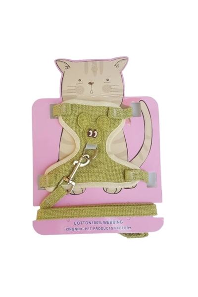 Mixpet Kedi Küçük Irk Köpek Göğüs Tasması Uzatmalı Fare Figürlü Yeşil