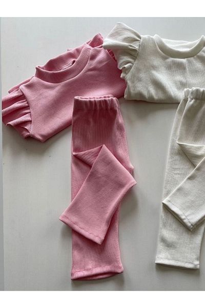 özge başaran Girl's Tights and Ruffled Shoulder Bodysuit