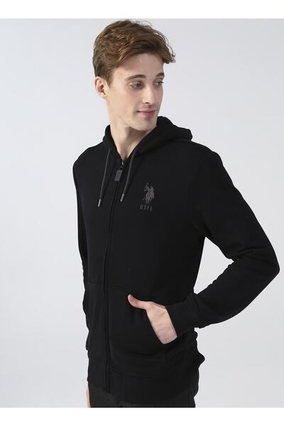 U.S. Polo Assn. Kapüşon Yaka Siyah Erkek Sweatshırt Garmansk022