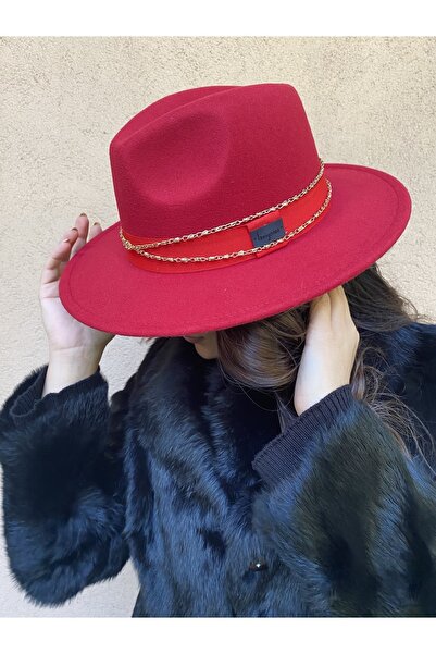 laviyonsa Cowboy Felt Fedora Hat with Detachable Chain Accessory