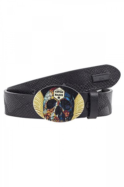 Cipo&Baxx Cg202 Black Leather Belt with Buckle