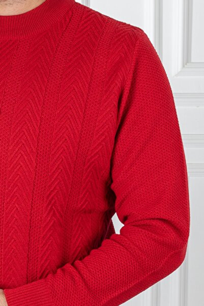 Sarar Interview Half Turtleneck Patterned Red Knitwear Sweater