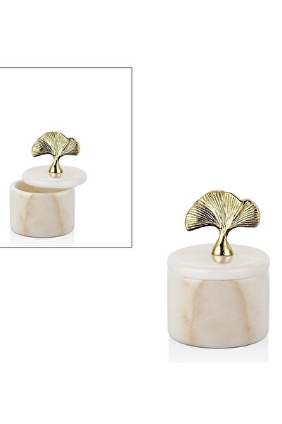 MIARIK DESIGN & DEKORASYON Dekoratif Gınkgodetayli Gold Pirinç Kulplu Beyaz K...
