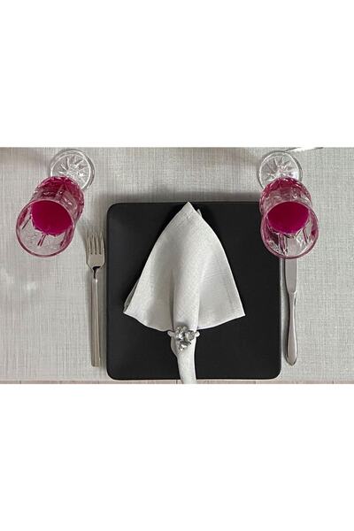 Zeren Home Keten Görünümlü Simli Dertsiz Servis Peçetesi 35x35 Gri 6 Adet