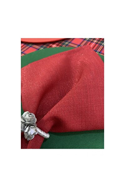 Zeren Home Keten Görünümlü Simli Dertsiz Servis Peçetesi 35x35 Kırmızı 12 Adet